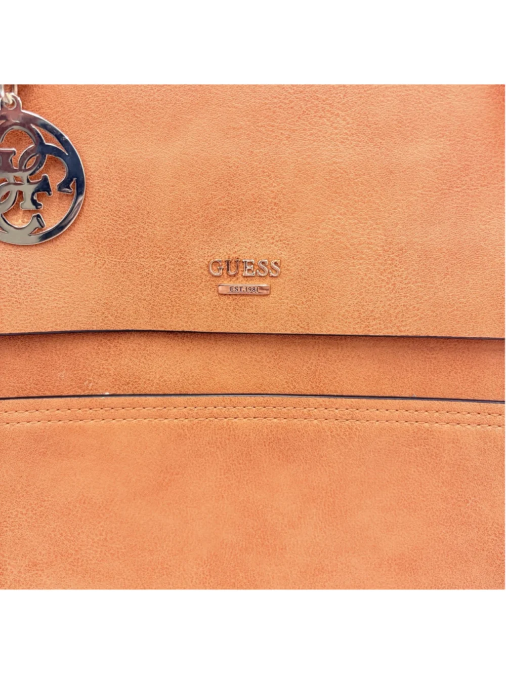 Guess Orange Shoulder Satchel Handbag With Gold-Tone